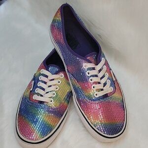 VANS Rainbow Tie Dye Sequin Classic Low Lace Up Boho Pride Festival Sneakers 9.5
